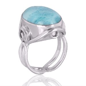 Larimar Natural Gemstone with Sterling Silver Designer Ring