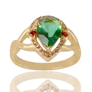 Light Green Gemstone Red Gemstone and White Cubic Zirconia Gold Plated Fashion Ring