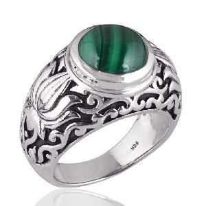 Malachite and Oxidized Sterling Silver Ring designer and Gift Ring
