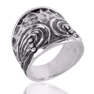 Oxidized Sterling Silver Hand Textured Band Ring for Men Women