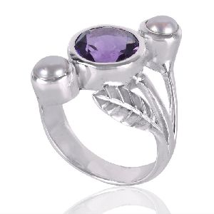 Pearl With Amethyst Gemstone 925 Sterling Silver Ring