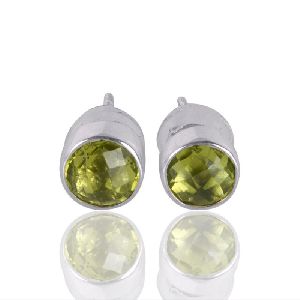 Peridot Gemstone 925 Silver Stud Earring