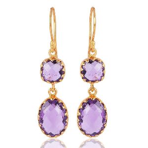 Purple Amethyst Gold Vermeil Sterling Silver Dangle Earrings