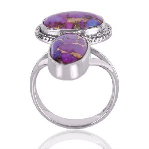 Purple Copper Turquoise Gemstone 925 Sterling Silver Ring
