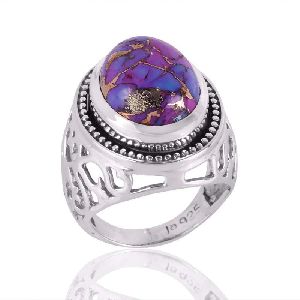 Purple Copper Turquoise Mens Ring Silver Jewelry for Mens