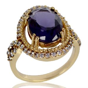 Purple Gemstone and White Cubic Zirconia Gold Plated Fashion Ring