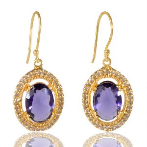 Purple Gemstone And White Cubic Zirconia Gold Plated Fashion Earring