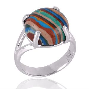 Rainbow Calsilica Gemstone 925 Sterling Silver Ring