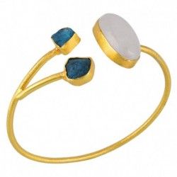 Rainbow Moonstone and Rough Apatite Gemstone Fashion Cuff Bracelet