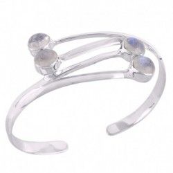 Rainbow Moonstone and Sterling Silver Cuff Bangle Bracelet