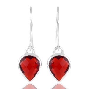 Red Stone Solid 925 Silver Earring