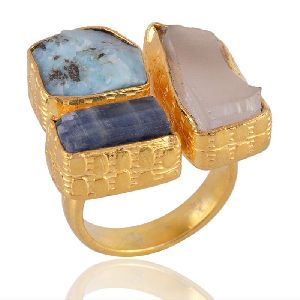 Rough Stone Gold Plated Matte Finished Fashion Ring