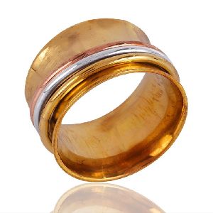 Silver Copper and Brass Mix Metal Three Tone Spinner Ring