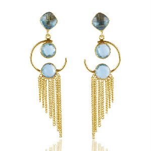 Sky Blue Topaz Color Stone Gold Plated Sterling Silver Earring
