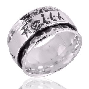 Solid 925 Silver Mens Spiner Ring Faith Ring for Womens