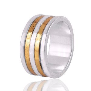 Sterling Silver And Brass metal two Tone Ring Band Spinner Ring Jewelry