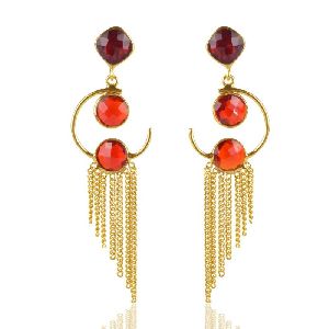 Sterling Silver Red Stone Gold Plated Earring