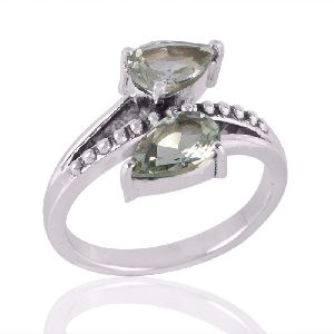 Sterling Silver Wedding Ring Green Amethyst Engagement Ring