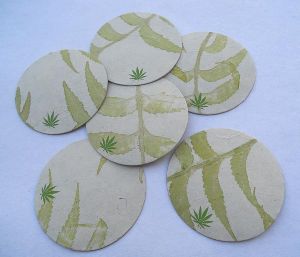 Hemp printed paper real natural leaves impression  coasters