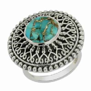 12 MM Turquoise Round Cab Sterling Silver Ring