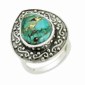 16X12 MM Turquoise Pear Cab Sterling Silver Ring