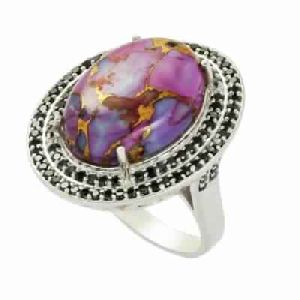 20X15 MM Purple Turquoise Oval Cab Sterling Silver Ring