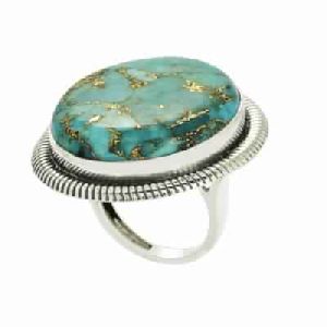 26 MM Turquoise Round Cab Sterling Silver Ring
