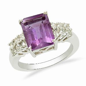 Amethyst Cushion White Topaz Engagment Ring In Sterling Silver