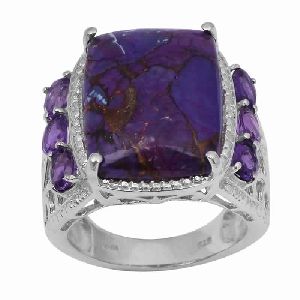 Cushion Shape Purple Copper Turquoise Festive Ring