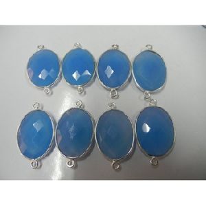 Blue chalcedony cut oval gemstone connectors