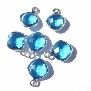Blue quartz cushion cut gem stone connectors