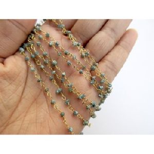 Blue rough diamonds rosary beaded chain
