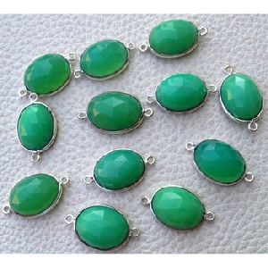 Chrysoprase green chalcedony oval cut gemstones connectors