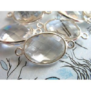 Crystal quartz oval cut gemstone connectors