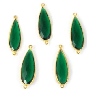 Emerald hydro cut pear bezel gemstone connectors