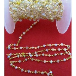 Ethiopian opal roundel beaded rosary chain