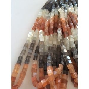 Multi moon stone smooth cubes beads