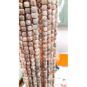 Peach moon stone faceted cubes beads