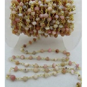 Pink opal beaded rosary chain