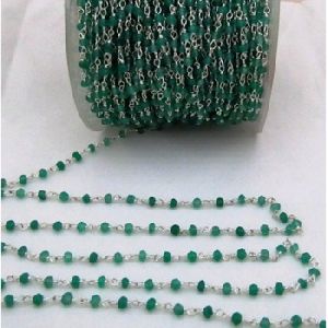 Silver Green onyx beaded Rosary Chain