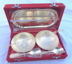 Brass Utensil set Tray and Bowls (Gold Color)
