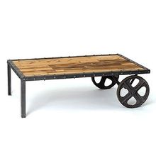 WOODEN CART COFFEE TABLE WITH WHEEL