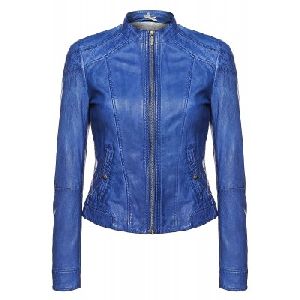 Ladies Royal Blue Leather Jacket