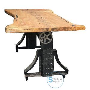 Live Edge Industrial Crank Mechanism Dining Table