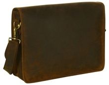 Stylish Genuine buff leather messenger bag