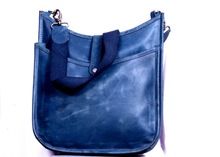 Stylish Genuine goat Leather Blue handbag