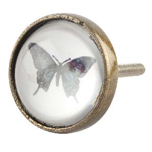 Butterfly Inside Glass And Metal Drawer Knob