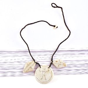 Three Sea Shell Engraved Necklace with Black Cord