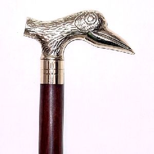 Cane with brass metal bird handle walking stick