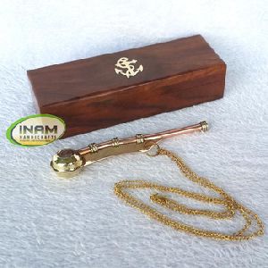 Handmade Nautical Brass Whistle With Wooden Box